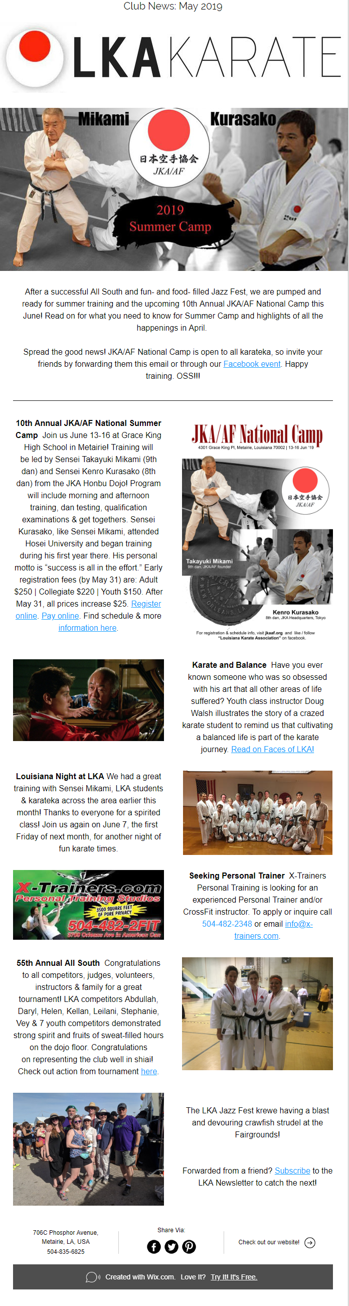 Louisiana Karate Association news on classes and upcoming events in New Orleans!