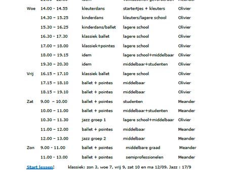 Voorlopig lessenrooster voor schooljaar 2022-2023