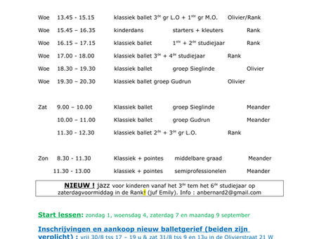 Lessenrooster 2019-2020