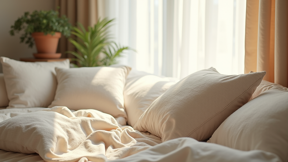 High angle view of a calm room with soft cushions and natural light