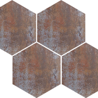 Hexagon shaped mosaic tiles, they are rust coloured
