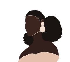 An illustration of a Black woman with low double puffs in a beige shoulder-less top