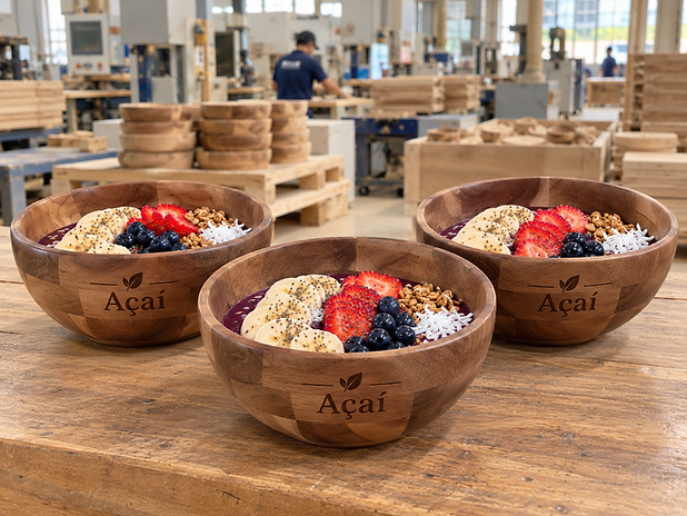 Natural acacia wood açaí bowls manufactured in Vietnam for wholesale, OEM and private-label açaí shops and smoothie bars