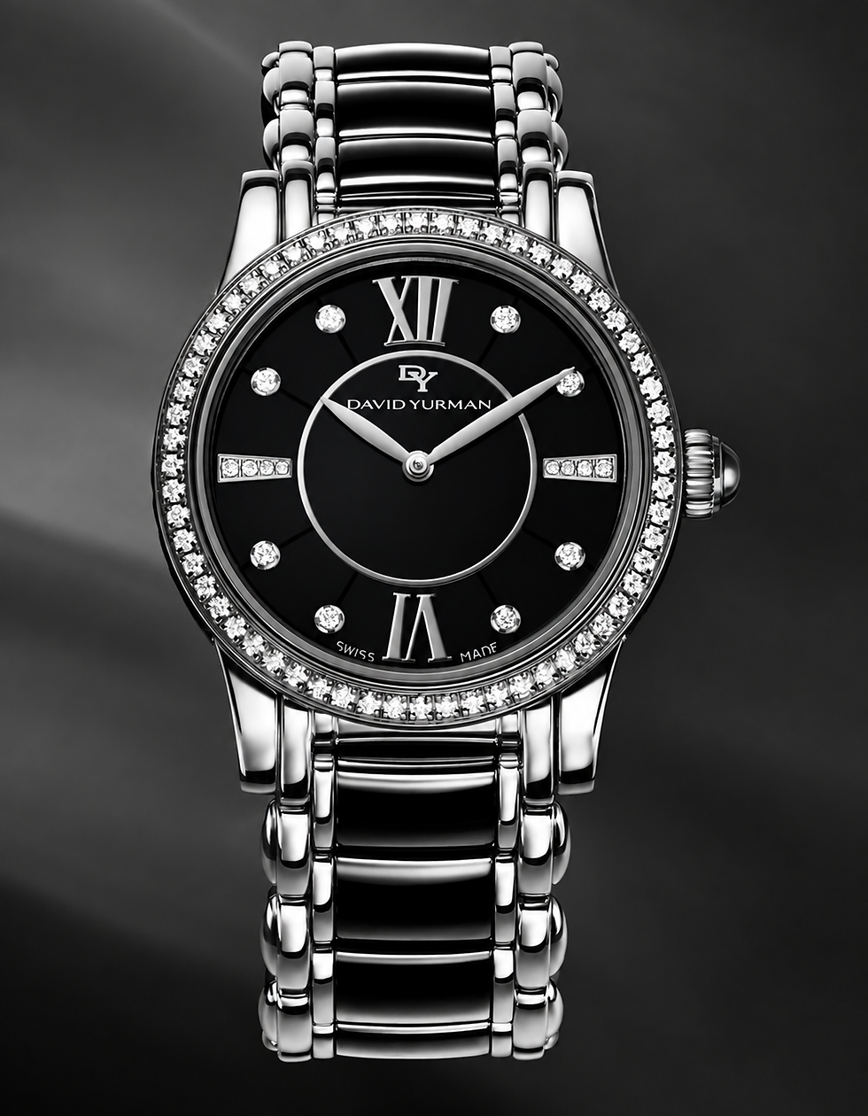 Thumbnail: David Yurman 31mm Classic T717- S Ceramic Steel Diamond Bezel Dial Quartz Black
