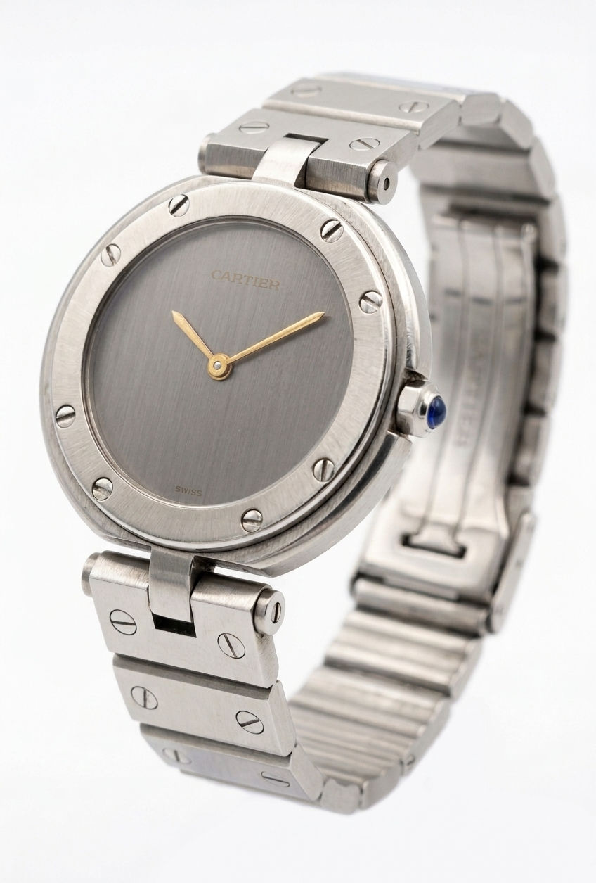 Thumbnail: Cartier 27mm Santos Ronde 81925 Gray Ghost Dial Quartz Vintage Silver Steel