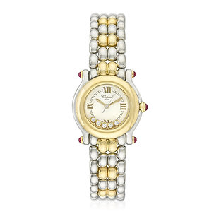 Chopard 26mm 18k Gold Happy Sports 27/8278-21 Floatin Diamond White Dial Quartz