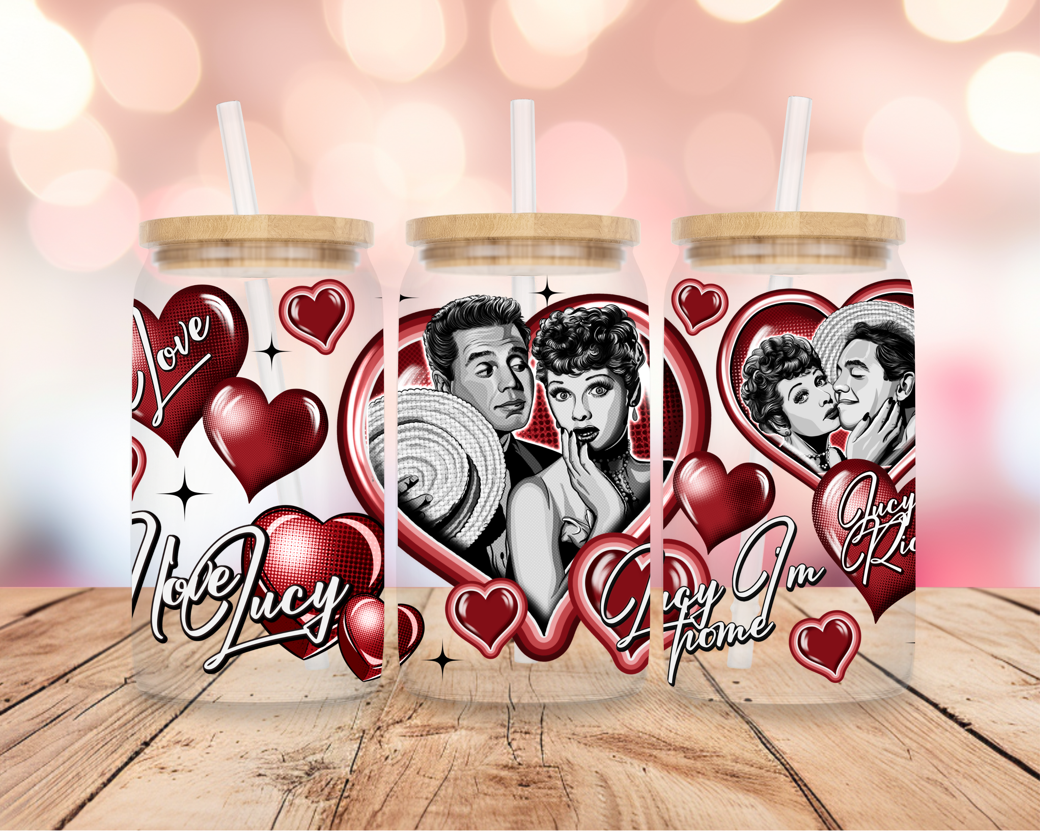 Valentines i love lucy 16oz can glass