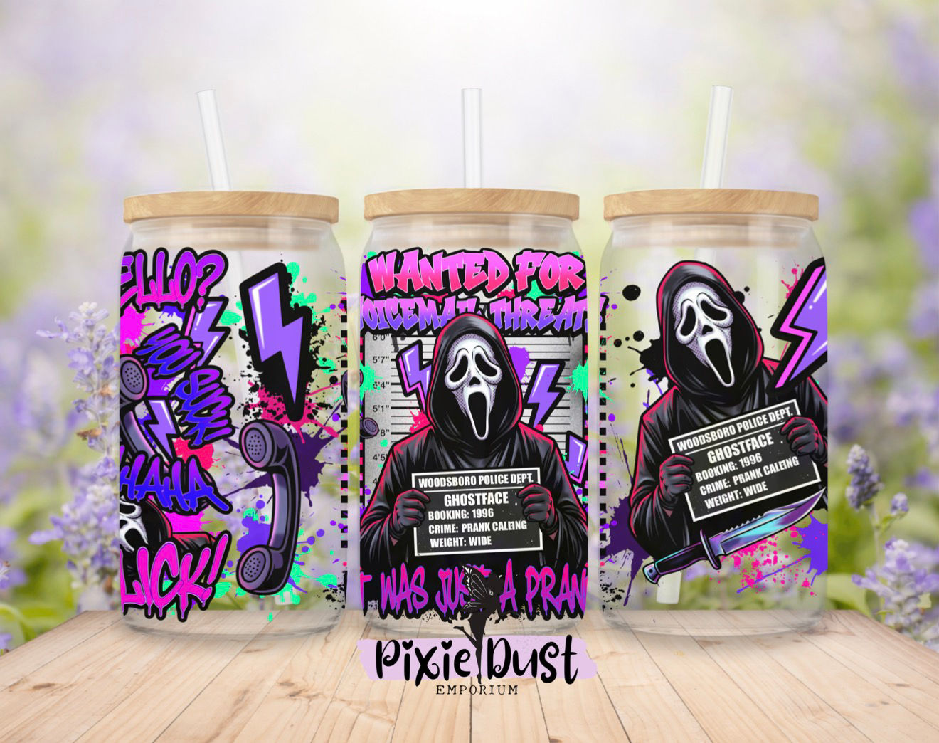 Neon ghostface 16oz can glass