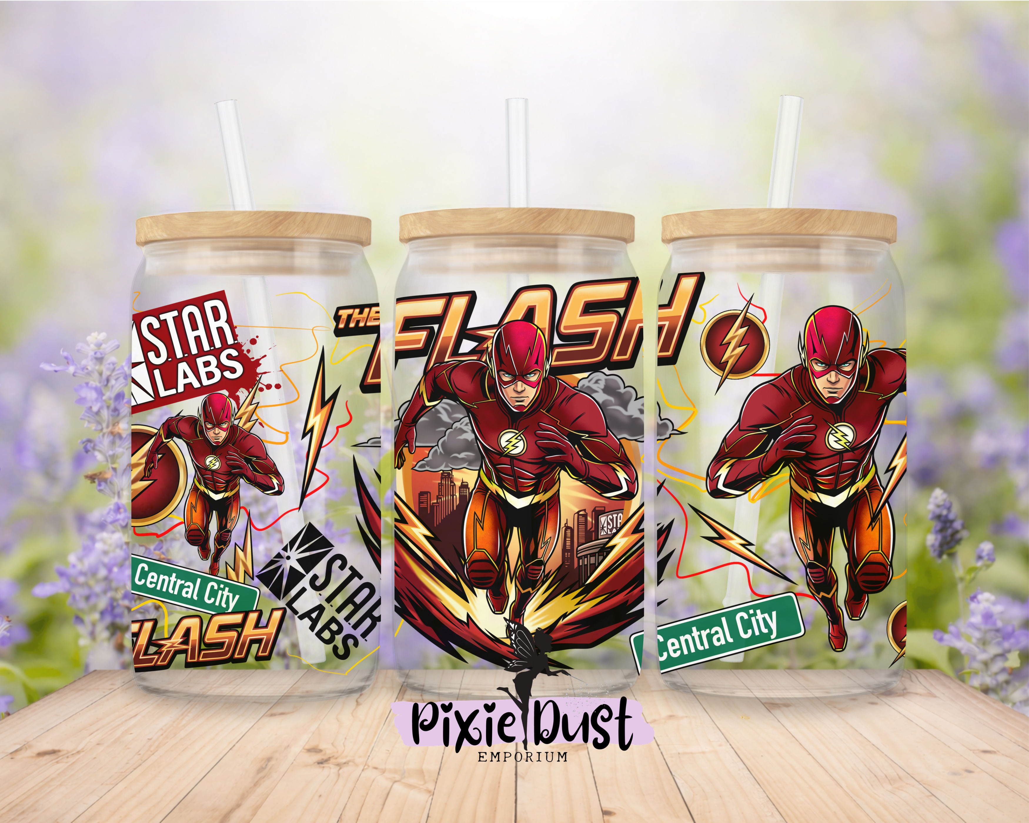 The Flash handdrawn 16oz Frosted Can Glass