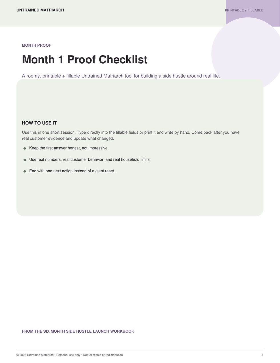 Month 1 Proof Checklist printable by Untrained Matriarch