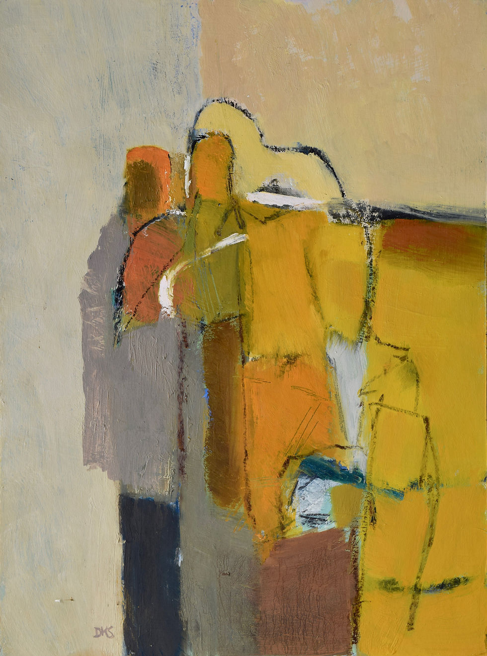 'FIgures, yellow and grey'