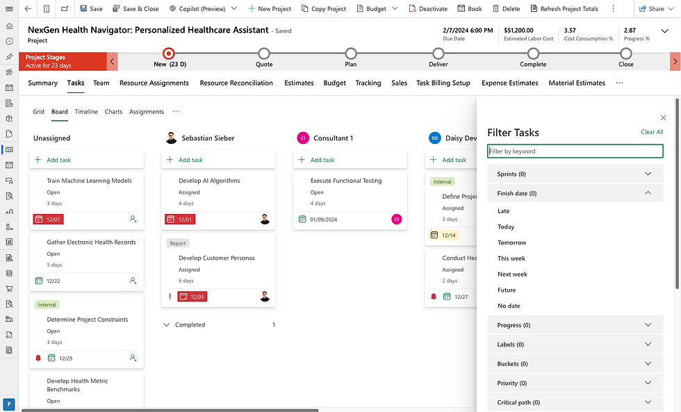Filter in Assigned to Board View in Project operations