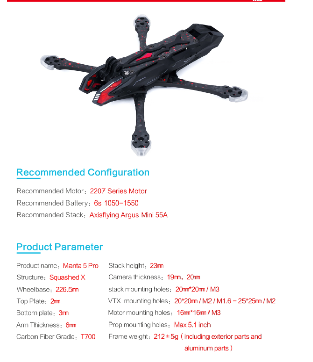 Thumbnail: Axisflying Manta 5pro 5inch Squashed X carbon fiber Frame For FPV Drone