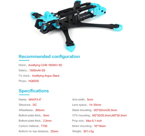Axisflying MANTA 6inch fpv freestyle DeadCat-DC type frame kit