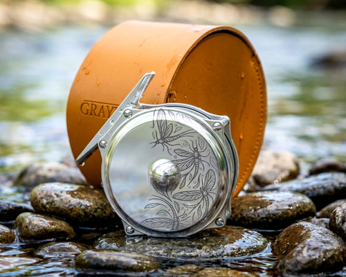 Mayfly Etched Graywolf Model 1 Raised Pillar Reel | graywolf rods