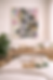 16x20 ‘be nice be kind’ abstract canvas displayed in a serene spa room above candles, folded towels, natural wood accents, an