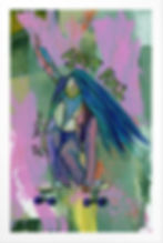 Colorful skater girl motivational mini print reading “Just Roll with it,” featuring flowing blue hair, skateboard motion, and