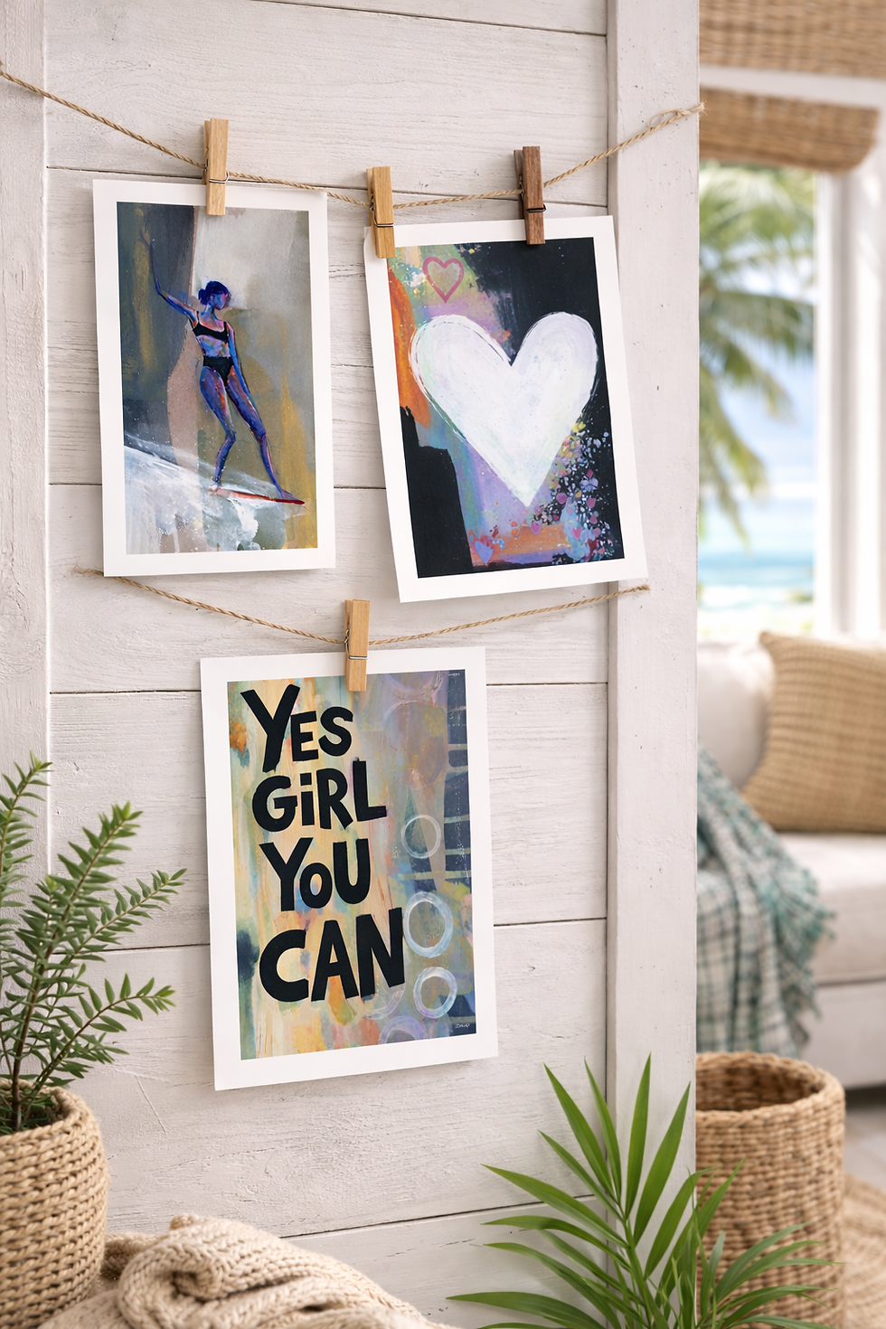Thumbnail: Colorful motivational mini wall art print with the phrase Yes Girl You Can, perfect for desk decor, office styling, dorm room