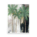 Abstract coastal palm tree painting featuring three expressive green palms layered over textured neutral backgrounds with pai