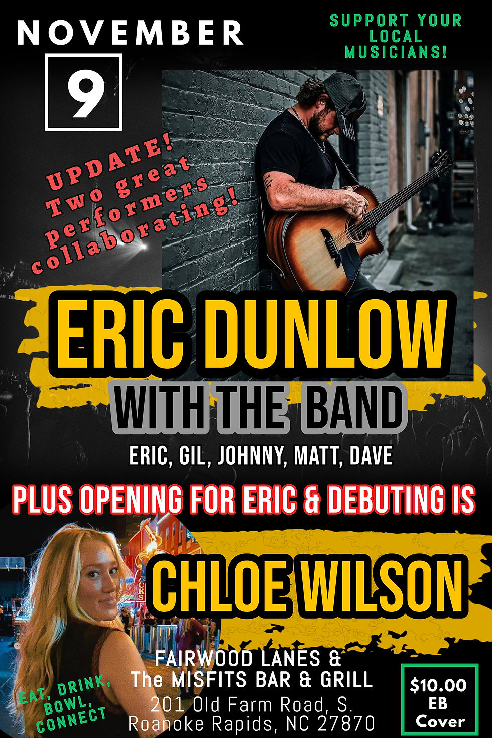 ERIC DUNLOW MUSIC RETURNS @ Fairwood Lanes and Misfits Bar & Grill