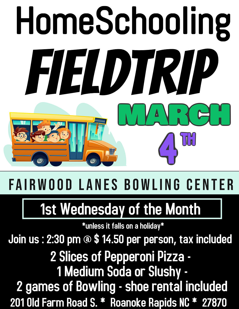 HOMESCHOOLERS - 1ST WEDNESDAY OF EACH MONTH at Fairwood Lanes Entertainment Boutique Center