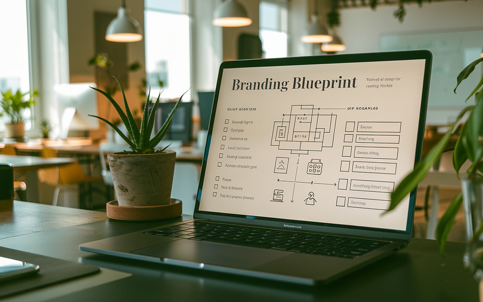 Digital workspace displaying a high-end branding blueprint with checklist and roadmap, reflecting minimal, clean branding for upscale consulting services.