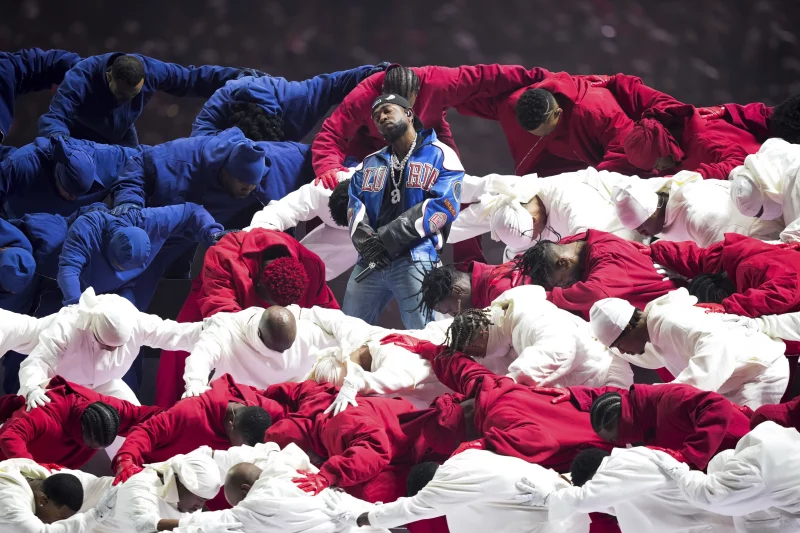 Kendrick Lamar during his halftime performance, Sunday, Feb. 9, 2025.