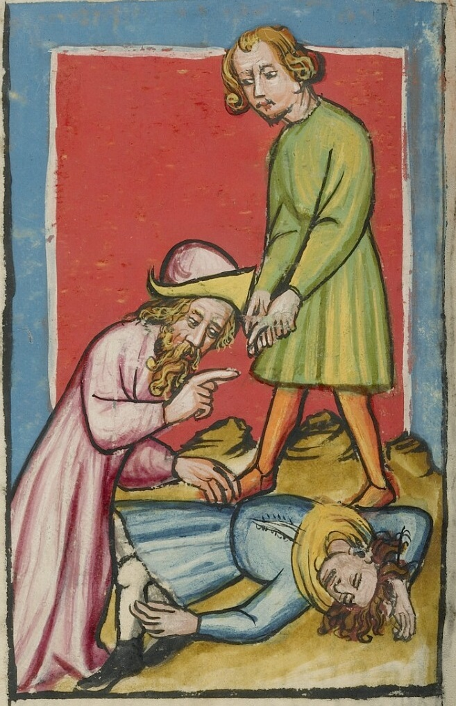 Moses Killing an Egyptian, early 15th century depiction
