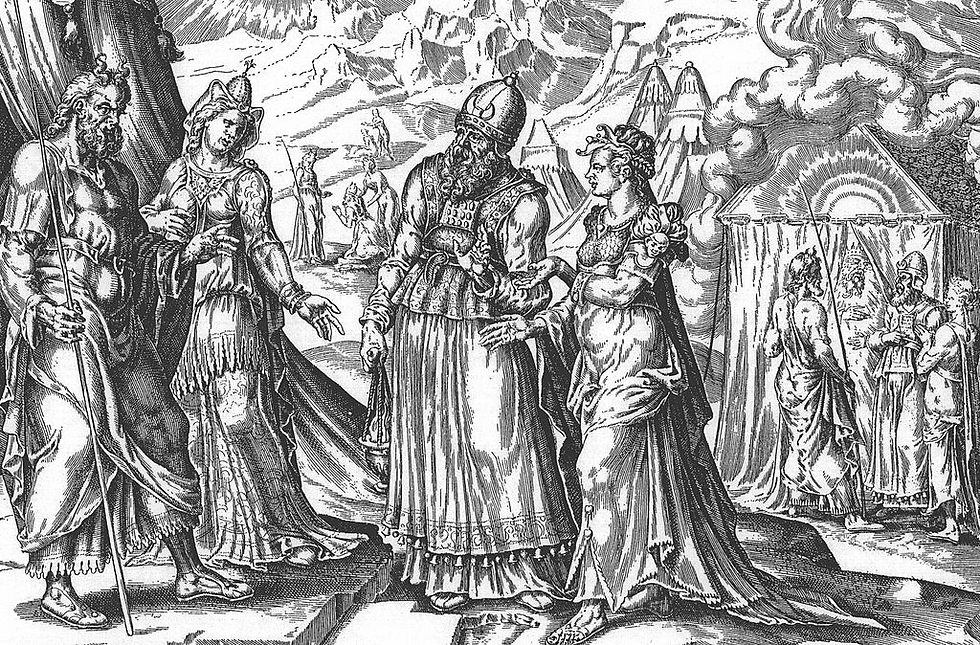 Miriam and Aaron complain against Moses, illustration from The Bible and Its Story, Taught By One Thousand Picture Lessons (1908)