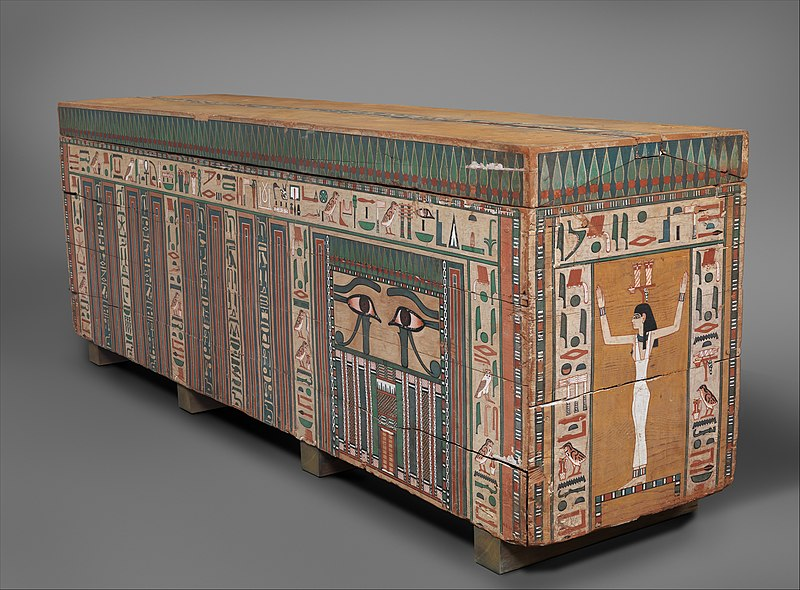 Coffin of Khnumnakht in 12th dynasty style, with palace facade, columns of inscriptions, and two Wedjat eyes
