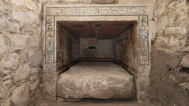 A hieroglyphic inscription at the tomb revealing the doctor's identity (Image credit: Courtesy of the Egyptian Ministry of Tourism and Antiquities)