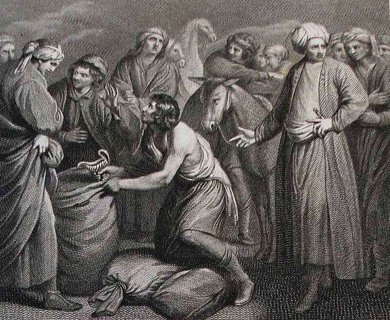 Joseph's cup found in Benjamin's sack, illustration by Philip De Vere
