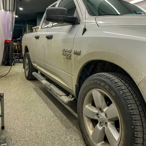 A filthy Dodge Ram before detail at Rocket Paint works.