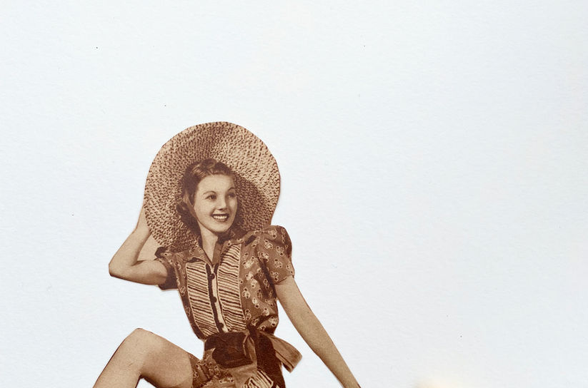 Girl with hat_Suck it up buttercup_Camille Myles_Vintage magazine and flowers_8X11_2022.jp