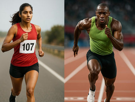 a picture comparing long form and short form content through a marathon runner and a sprinter