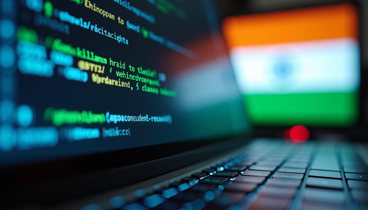 Eye-level view of a laptop screen displaying a VPN connection interface with an Indian flag in the background