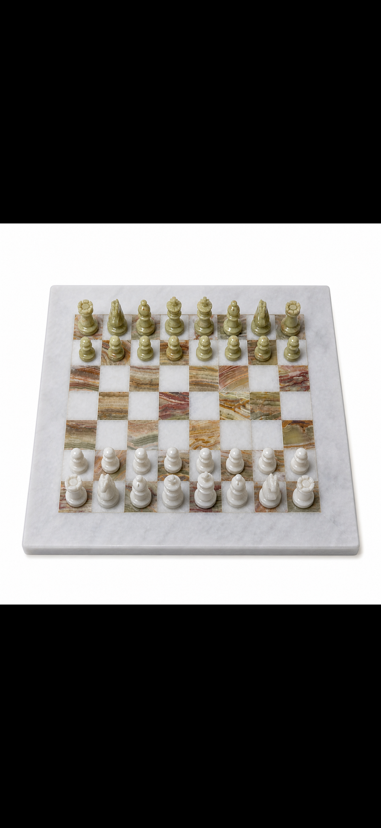 Stone chess board set 8-IN- Green and white onyx stone.