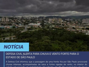 DEFESA CIVIL ALERTA PARA CHUVA E VENTO FORTE PARA O ESTADO DE SÃO PAULO