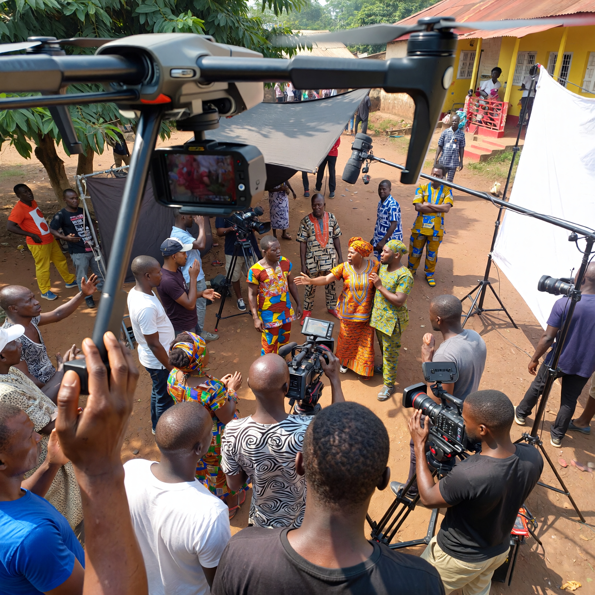 Drone on a nollywood movie set recording