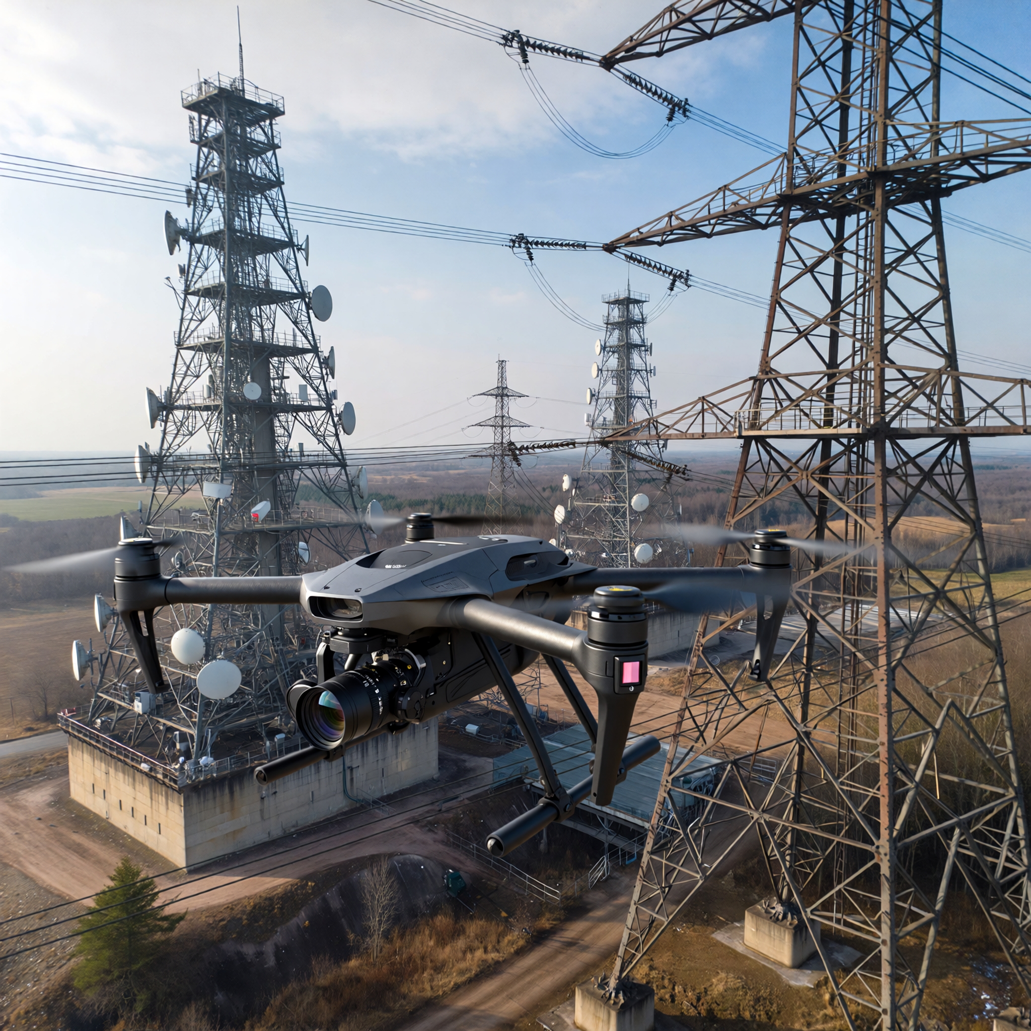 Drone doing surveillance for power lines