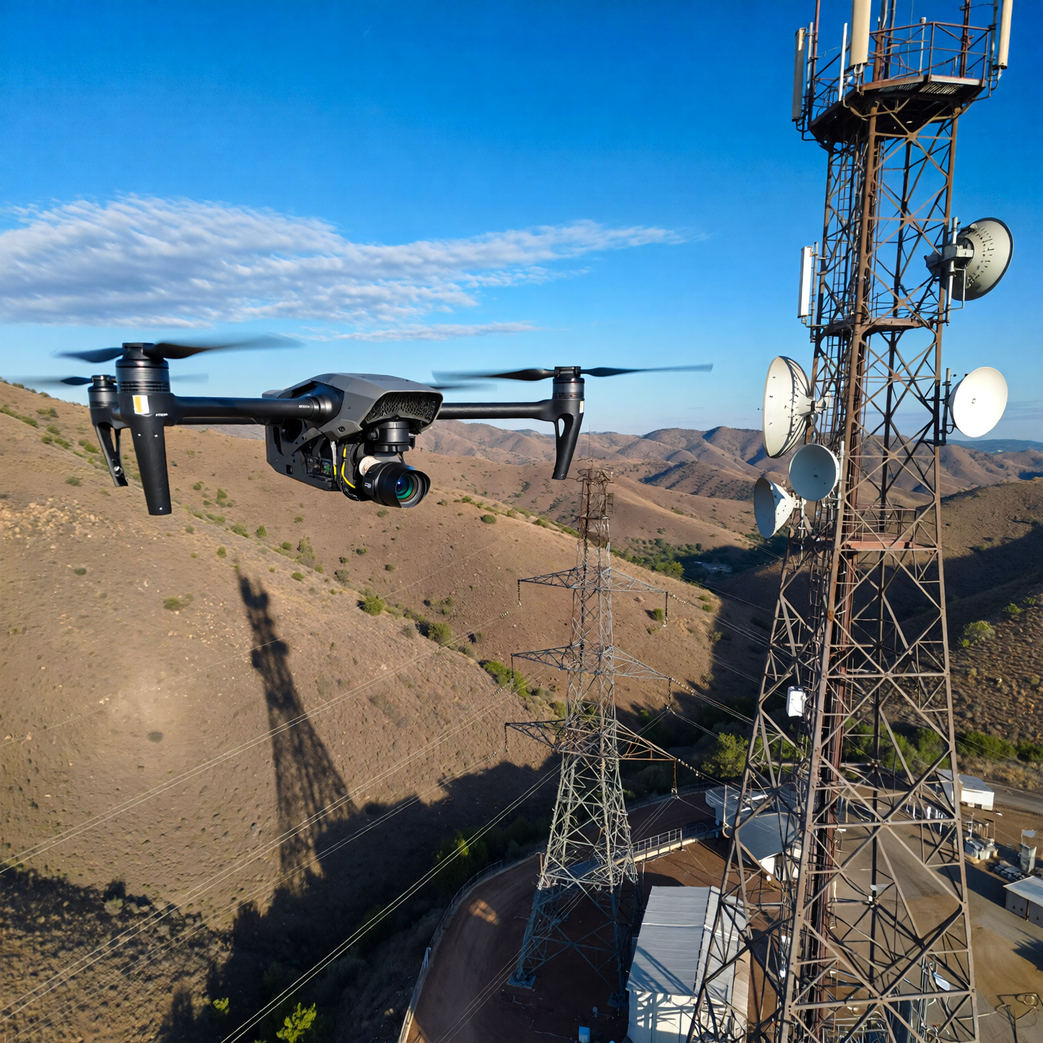 Drone doing surveillance for power lines