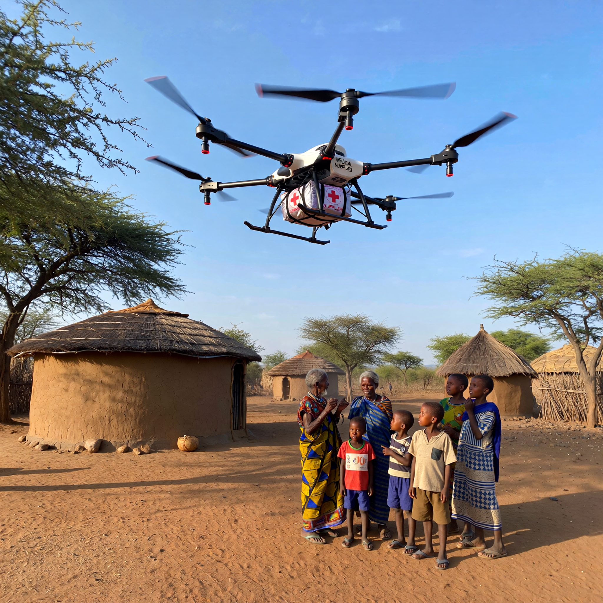 Drone delivering medical supplies