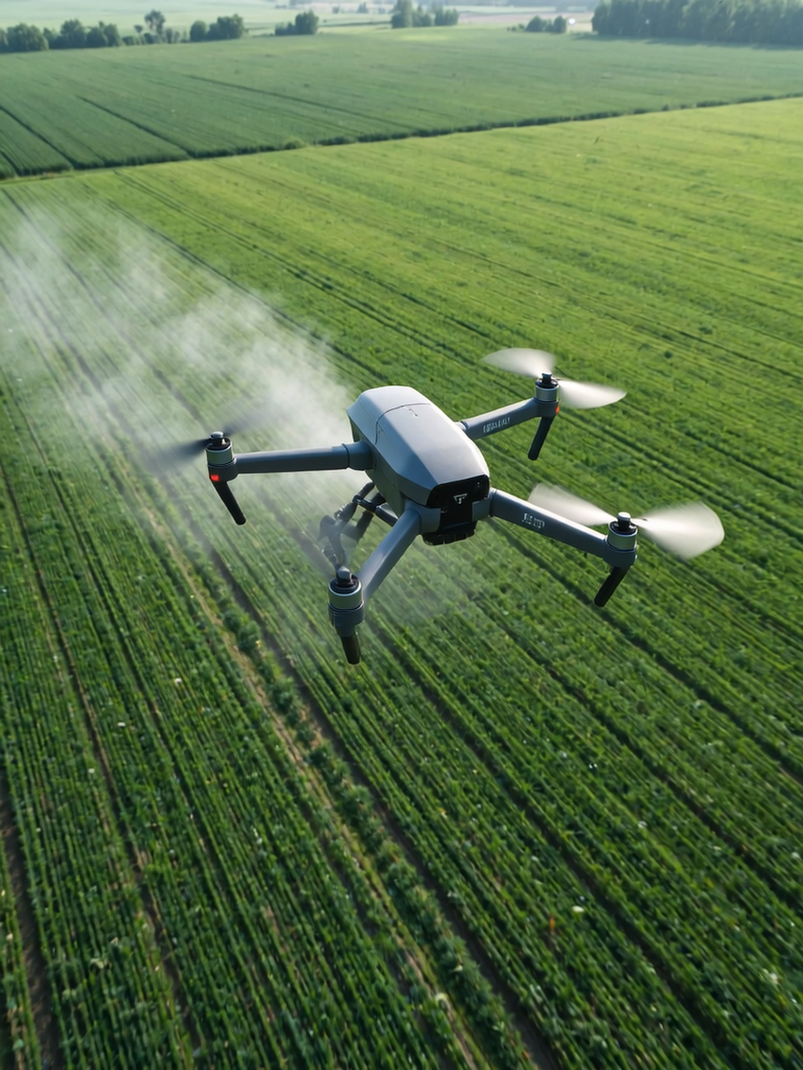 Drone flying over agricultural screens