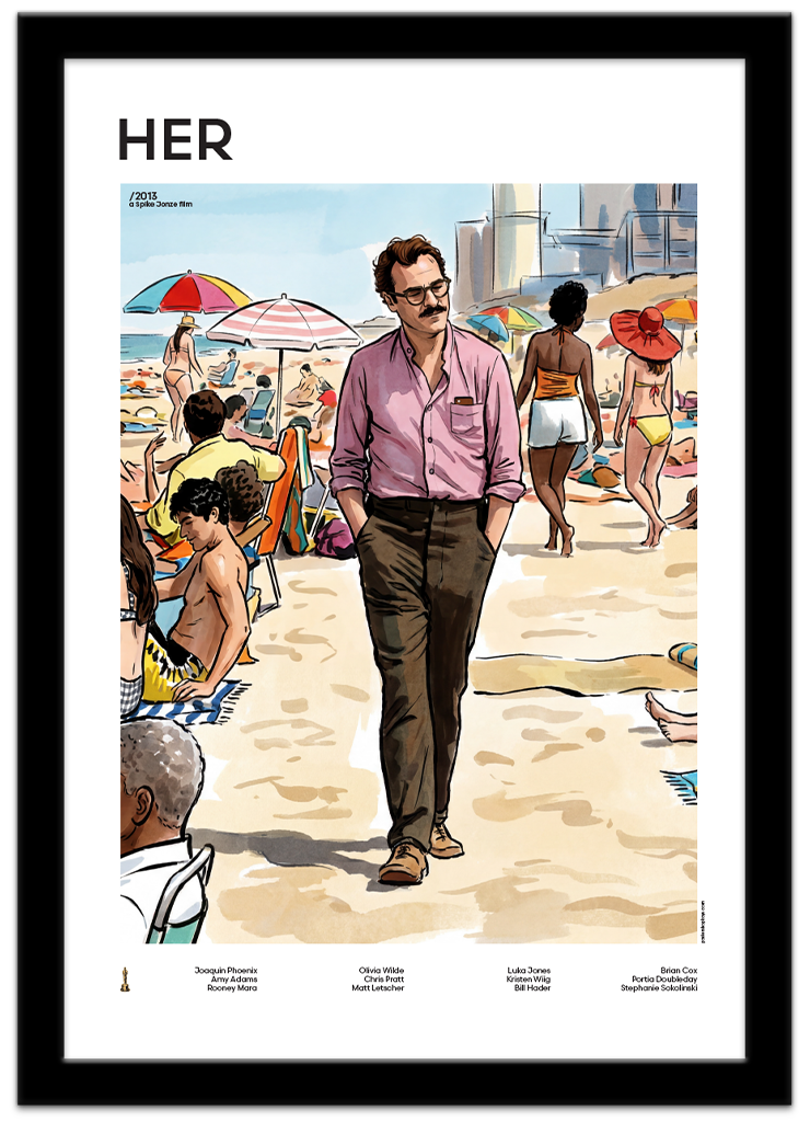 Poster Shop Boys Her — Theodore illustrated mid-century movie poster displayed in black frame. Shop now
