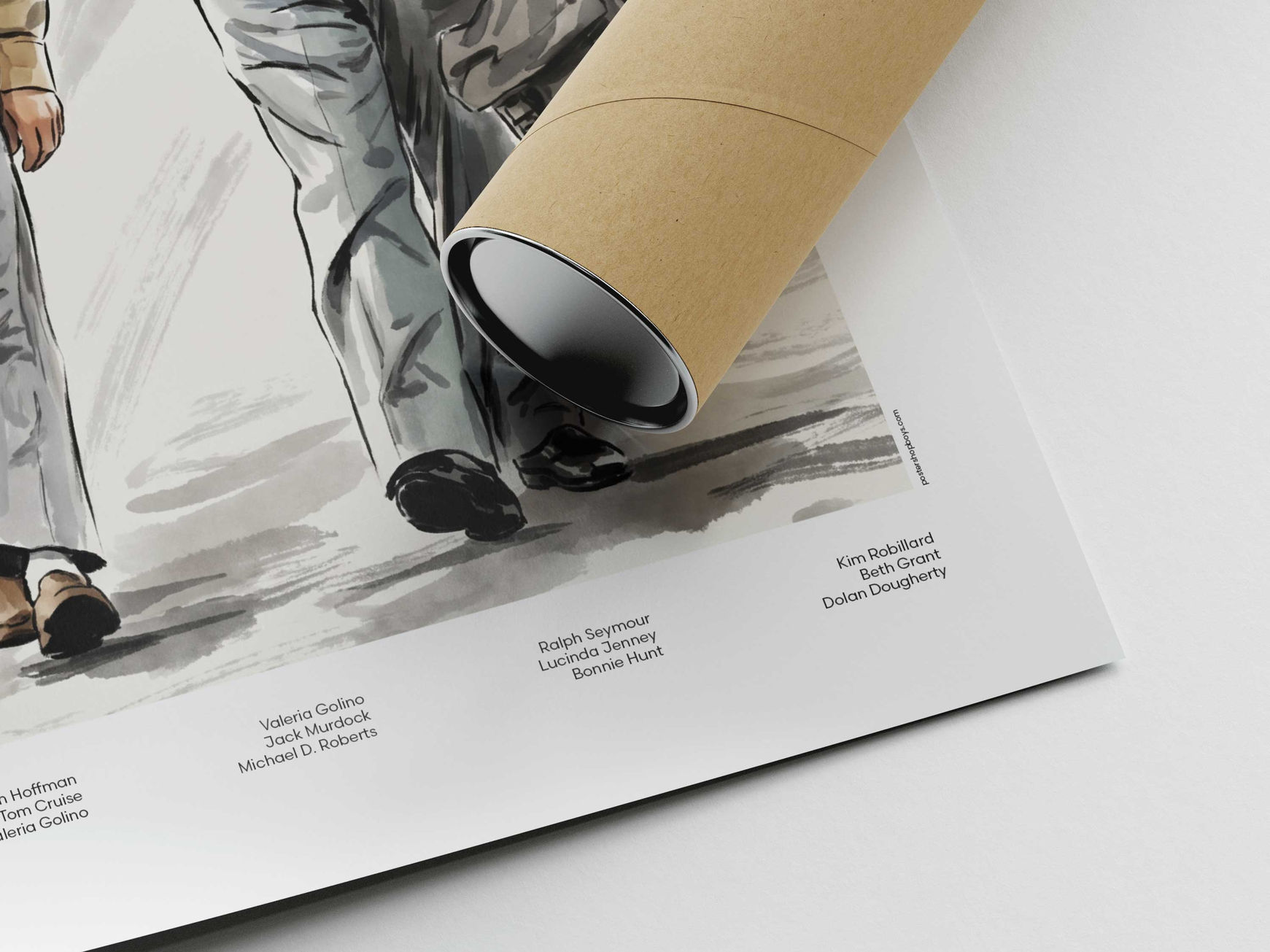 Close-up of illustrated Rain Man - Raymond - Charlie movie poster print showing fine art paper and high-quality details
