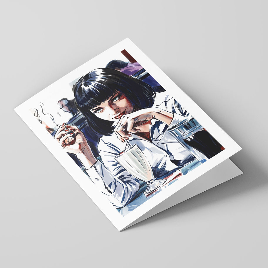 Poster Shop Boys Pulp Fiction - Mia Wallace illustrated greeting card, front of the card. Shop now