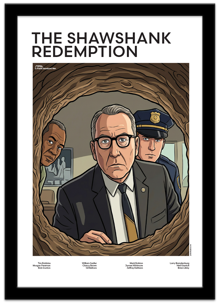 Poster Shop Boys The Shawshank Redemption - Warden Norton illustrated mid-century movie poster in black frame. Shop Now