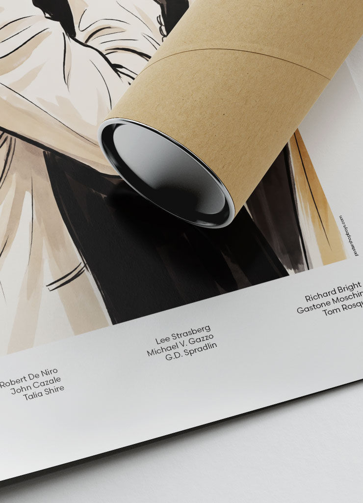 Close-up of illustrated The Godfather Part II — Fredo and Michael Corleone movie poster showing fine art paper texture