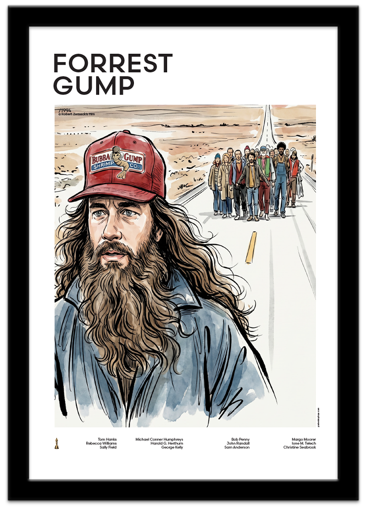 Poster Shop Boys Forrest Gump - Run Forrest Run illustrated mid-century movie poster displayed in black frame. Shop now