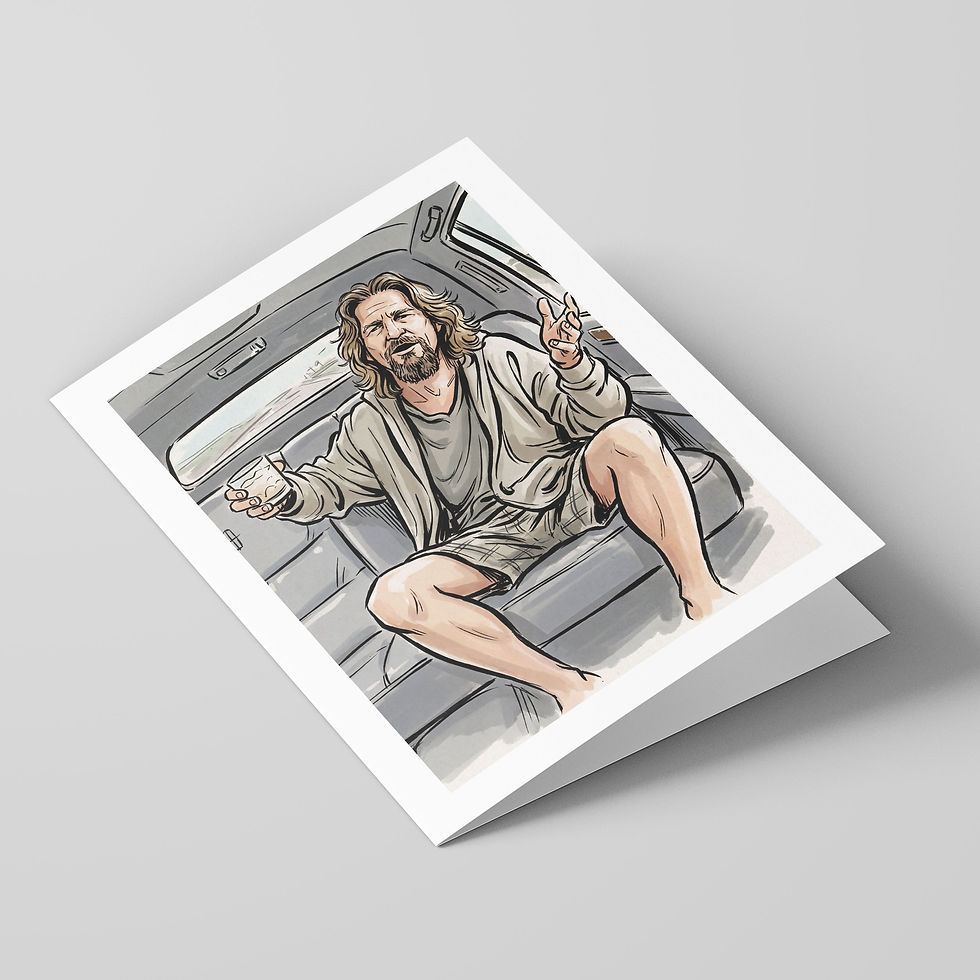 Poster Shop Boys The Big Lebowski - The Dude illustrated greeting card, front of the card. Shop now